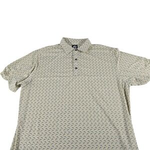FootJoy Mens XL Dolphin Print Golf Polo Shirt Cream Blue Short Sleeve FJ Logo